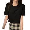 Camiseta de Algodón Puro con Cuello 2024 Primavera y Verano Nueva Color Puro Casual Holgada Largo Medio Ropa Exterior Top Base para Mujer