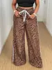 Calça Casual Wide-Leg com Estampa de Leopardo Tendência Plus Size Europeia e Americana Amazon Cross-Border para Mulheres 2026