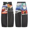 Comercio transfronterizo estilo americano estampado holgados retro pierna recta versátiles para mujer de pierna ancha pantalones largos jeans de mezclilla lavada