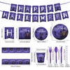 Festa de Aniversário Temática de Gato de Halloween Banner de Atmosfera Toalhas de Papel Descartáveis Copos de Papel Pratos de Papel Conjunto de Toalha de Mesa