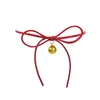 Colar de Natal com laço e sino para joias transfronteiriças, gargantilha doce, corrente de pescoço vinho tinto, corrente de clavícula de pelúcia