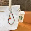 Cereja com Contas Corrente de Celular Pingente Chaveiro Acessório de Bolsa Chaveiro de Carro Celular Pequeno Presente Atacado