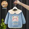 Bata Infantil Forrada de Polar Engrosada Delantal de Comida para Bebé Impermeable y Anti-Suciedad Ropa al Revés para Niños Otoño e Invierno Mangas Largas Babero