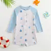 2025 Novo Celebridade da Internet Transfronteiriço Roupa de Banho Infantil Masculina de Verão Manga Longa Roupa de Banho de Bebê Roupa de Banho para Fonte Termal