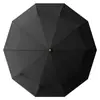 Novo Guarda-chuva Automático Completo com 10 Varetas, Cabo de Madeira Elegante, Proteção Solar para Dias Ensolarados, Guarda-chuva Dobrável Elegante para Negócios Masculino com Logotipo Personalizável