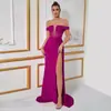 Vestido de Noche: Vestido de noche europeo y americano transfronterizo de terciopelo con lentejuelas, patchwork, sin hombros, con abertura alta y falda larga ajustada