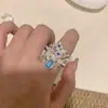 Anillo de Flor de Diamante Brillante Estilo Dulce, Pendientes de Anillo para Mujer, Moderno y Elegante, Adornado con Perlas y Flores Microincrustadas, Anillo Abierto Personalizado