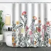 Cortina de Baño Verde Plantas de Amazon Cortina de Ducha Impermeable Antimoho Impresión Digital 3D Bosque de Flores Cortina de Baño Partición Sin Perforaciones