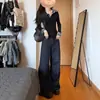 Camiseta Retro a Cuadros Picante Estilo Americano Falsa de Dos Piezas para Mujer, Top Base de Manga Larga Ajustado con Cuello Polo