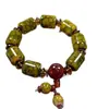 Pulsera de Cuentas Dzi del Tíbet para Hombres y Mujeres, Pulsera de Estilo Étnico Vintage con Patrón de Dragón Rojo y Amarillo, Cuentas Cilíndricas de Ágata Flor de Hielo de Tres Vías con Patrón de Dragón