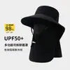 Chapéu de Sol de Verão Feminino para Uso Externo com Aba Larga, Chapéu de Sol Respirável Anti-UV, Chapéu de Pescador Integrado com Proteção Completa para o Pescoço