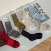GOODFA2026 Meias Básicas para Outono/Inverno, Cor Sólida, Texturizadas, Espessas, Mistura de Lã, Caneladas, Relevo Padrão Diamante, Comprimento Meio da Panturrilha para Mulheres