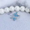 Anillo Abierto de Flor Mariposa Azul Marino Esmaltado Goteado de Aceite Elegante y Dulce, Accesorio de Nicho Elegante de Aspecto Caro para Mejor Amiga