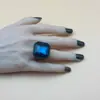 Anel de Resina Quadrado Octogonal Diamante Estilo Ins Novo Retro Colorido Simples Criativo Anel Doce