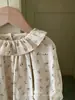 Novedades Otoño 2026 Estilo Coreano Conjuntos de Hermanas para Bebés Niñas: Elegante Mono Vestido Floral de Manga Larga con Cuello Campana
