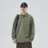 Camisa Polo Masculina Manga Longa Patchwork Pesado Camada Base Outono 2026 Nova Versátil Solta com Capuz e Gola Camiseta