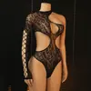 Lencería sexy fina comercio exterior europeo y americano sexy jacquard hueco ajustado bikini manga larga body de una pieza de malla