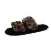 Deslumbrantes pantufas de pelúcia abertas com estampa de leopardo, pantufas de algodão de uma tira outono e inverno 2026, pantufas femininas de pelo com estampa de leopardo marrom