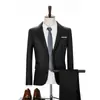 Conjunto de Terno Casual de Negócios Masculino para Primavera e Outono Estilo Coreano Slim-fit Blazer de Botão Único Cor Sólida Terno Masculino de Duas Peças