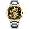 Reloj Calendario Dragón Estilo Chino con Incrustaciones de Diamantes de Comercio Exterior, Reloj No Mecánico, Reloj para Hombre con Relieve de Oro con Tótem de Dragón y Esfera Grande