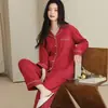 Em estoque Muslin de Algodão Puro Dupla Camada Manga Longa Calça Longa Pijama Feminino Outono Novo Estilo Cardigã Pode Ser Usado Fora de Casa Roupas de Casa Conjunto de Duas Peças