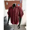 Nova coleção de outono: suéter de tricô masculino estiloso, de caimento solto, macio e confortável, com gola com zíper parcial e intrincado design de trança