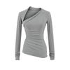 Camiseta Ins Estilo Sexy Americano Cuello Asimétrico Manga Larga para Mujer Otoño Nuevo Pura Pasión Aspecto Adelgazante Top para Capas