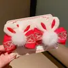 Super hada estilo nacional pasador para el pelo niños par de pinzas de conejo de felpa hortensia borla antigua diadema de niña caminando Año Nuevo danza del león