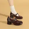 Zapatos Mary Jane retro para mujer con tacón grueso, zapatos slip-on de tacón medio de piel genuina, zapatos versátiles de primavera y otoño para mujer para ir al trabajo