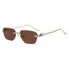 Nuevas Gafas de Sol Poligonales Retro Tendencia Genial Diseño de Cabeza de Leopardo Patilla Sin Marco Versátiles Gafas de Sol con Protección Solar