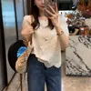 Camisa com Renda Bordada Estilo Coreano Manga Bufante Feminina 2026 Verão Branca Solta Emagrecimento Temperamento Manga Curta Top