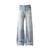 Vaqueros rectos ligeramente acampanados, holgados, para hombre, con estilo de calle americano transfronterizo, retro, lavados, desgastados, para primavera/otoño, efecto lightning crack