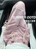 Overol Americano Rosa Tipo Paracaídas para Mujer Primavera y Otoño Nuevo Delgado Casual Secado Rápido Lazo Suelto Pierna Ancha Pantalón Deportivo