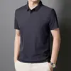 Camisa Polo de Seda de Hielo Sin Costuras de Alta Gama Talla Grande para Hombre Multicolor Tendencia Verano 2025 Marca Polo con Cuello Camisero Manga Corta de Negocios para Hombre