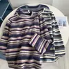 Ropa de Invierno Cómoda~ Sudadera de Manga Larga Rayada con Forro de Felpa Cálido y Estampado Floral de Piel de Conejo, Top Holgado Casual Adelgazante Estilo Coreano Moderno