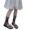 Meias Jacquard de Renda com Pé para Verão Ioulor, Estilo Nicho para Meninas, Meias Respiráveis de Cano Médio Retrô Atacado