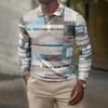 Camiseta de comercio exterior transfronterizo europeo y americano 2023 con estampado digital, polo de moda de manga larga con botones en la solapa para hombre