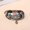 Estilo Bohemio Étnico Estilo Tribal Indio Retro Hoja Turquesa Acero Inoxidable Pulsera de Cuero Pulsera de Cuero