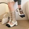 Sapatos Femininos de Couro Pequenos Estilo Mary Jane Rústico Branco Retro 2025 Nova Coleção Primavera e Outono Sapatos de Salto Baixo Estilo Francês Pequeno Estilo Chanel