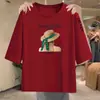 Camiseta de manga tres cuartos de marca para comercio exterior transfronterizo, con excedente, corte holgado, adelgazante, estampada, top de moda para mujeres de mediana edad y mayores