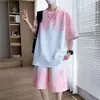 Camisetas de Manga Curta de Verão para Adolescentes, Tops Estilosos com Gradiente Soltos de Marca da Moda para Meninos do Ensino Fundamental, Conjuntos de Meia Manga para Meninos