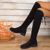 Botas elásticas europeias e americanas de over-the-knee plus size para mulheres, novo modelo 2026, de cano alto, solado grosso, cor sólida, retrô, justa, botas femininas transfronteiriças