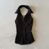 Camiseta sin mangas de estilo vintage inspirada en Instagram para mujer, con cuello halter y estampado de lunares, corte ajustado, ceñida a la cintura, Nuevo modelo 2026