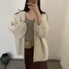 Cardigã de tricô casual, relaxado e sem esforço chique, estilo coreano, com mangas tipo lanterna, para mulheres, nova coleção outono/inverno, suéter casaco de cor sólida, caimento solto