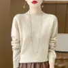 Suéter de Lana 100% Merino Australiano de Primera Línea Listo para Usar para Mujer, Tejido de Cuello Medio Alto, Capa Base de Color Sólido, Suéter Fino de Lana