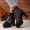 Sandalias de Malla para Mujer de Tallas Grandes Transfronterizas de Comercio Exterior Europeo y Americano con Plataforma Impermeable, Tacones Altos Gruesos, Cremallera Trasera a la Moda, Botines Cortos de Verano para Mujer