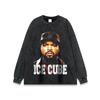 Moda europeia e americana rapper rapper retrato impressão angustiado lavado de manga curta T homens e mulheres hip hop solto de manga comprida T-shirt base