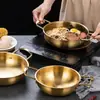 Panela de Sopa Dourada de Aço Inoxidável Estilo Coreano Pequena Panela Quente Mesa de Jantar Panela Rasa de Frutos do Mar Panela de Cozinha Nova Utensílio Universal Panela Rasa