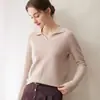 Otoño 2026 Nuevo Estilo Suéter de Cachemira con Cuello Polo para Mujer Suelto Estilo Perezoso Suéter Base de Punto