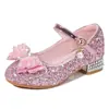 Sapatos de Princesa com Lantejoulas para Meninas, Sapatos com Laço Estilo Primavera e Verão, Sapatos de Salto Alto de Cristal para Crianças para Apresentações de Palco